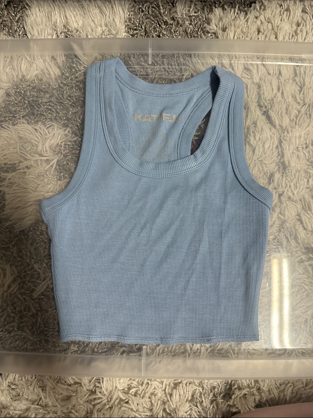 Katie J NYC Ribbed Racerback Crop Tank Top - Light Blue